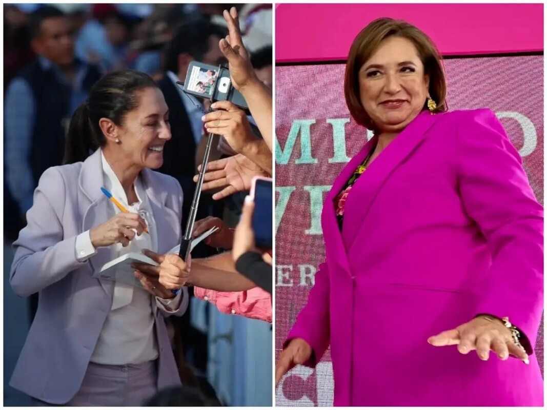 Claudia Sheinbaum, candidata de la coalición Sigamos Haciendo Historia, después de presentar su estrategia de seguridad, y Xóchitl Gálvez, aspirante de Fuerza y Corazón por México, en su casa de campaña en la CDMX.