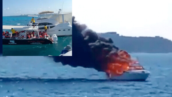 Se incendia yate en costa de Cancún