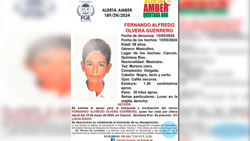 Buscan a niño de 8 años desaparecido en Cancún