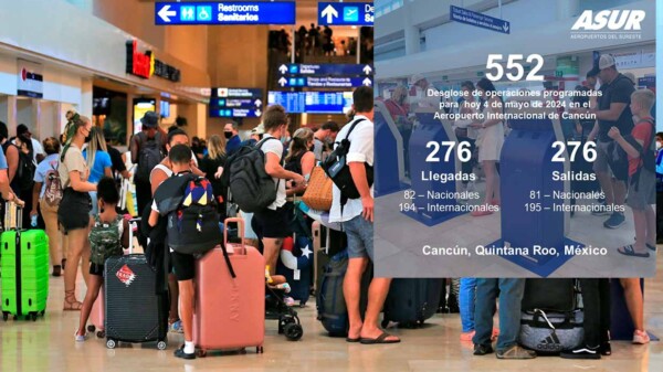 Aeropuerto de Cancún registra 552 vuelos este sábado