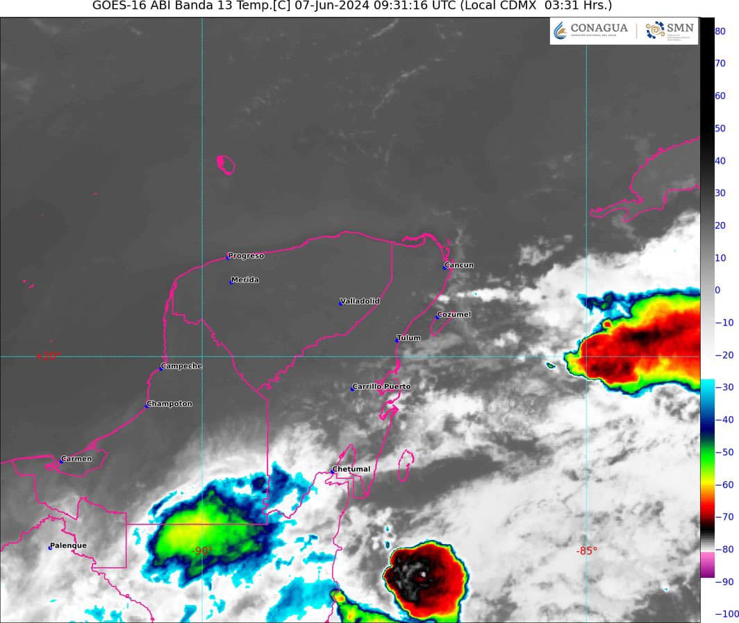 Pronóstico del clima en Quintana Roo para hoy viernes 7 de junio 2024; cielo nublado, así como lluvias puntuales muy fuertes en la Zona Sur.
