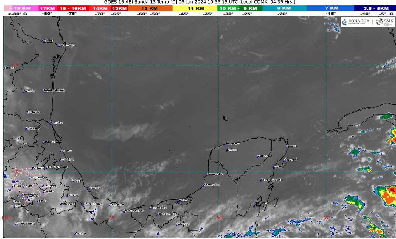 Pronóstico del clima en Quintana Roo para hoy jueves 6 de junio 2024; cielo medio nublado con lluvias e intervalos de chubascos en Campeche, Yucatán y Quintana Roo.