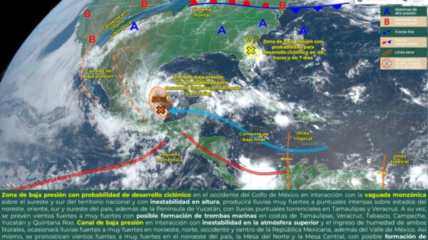 Prevén lluvias torrenciales en Tamaulipas y Veracruz