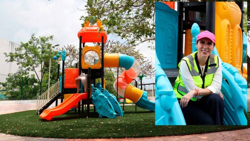 Atenea Gómez Ricalde supervisa avances del nuevo parque infantil La Victoria en Zona Continental