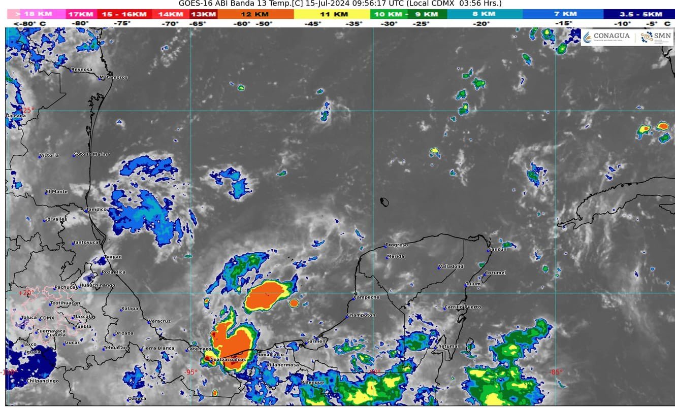 Pronóstico del clima en Quintana Roo para hoy lunes 15 de julio 2024; cielo nublado con lluvias fuertes y descargas eléctricas en Campeche, Yucatán y Quintana Roo.