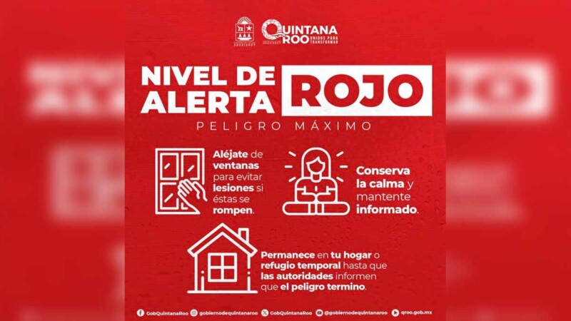 Se declara Alerta Roja para todo Quintana Roo ante proximidad del huracán Beryl