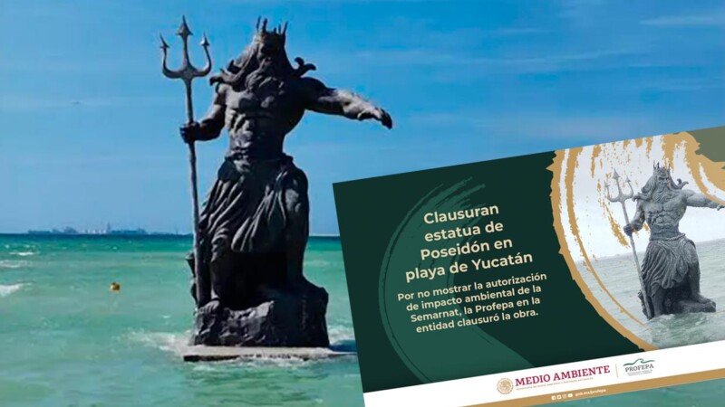 Clausura Profepa estatua de Poseidón en Yucatán