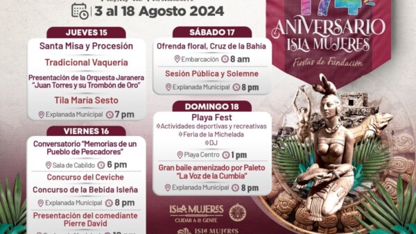 Invita Isla Mujeres a sumarse a las festividades de su 174 Aniversario