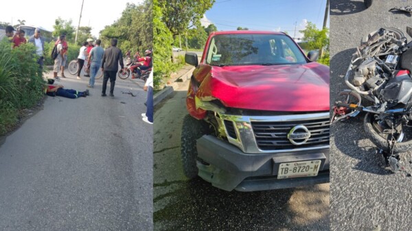 Choque entre camioneta y moto deja un lesionado de gravedad