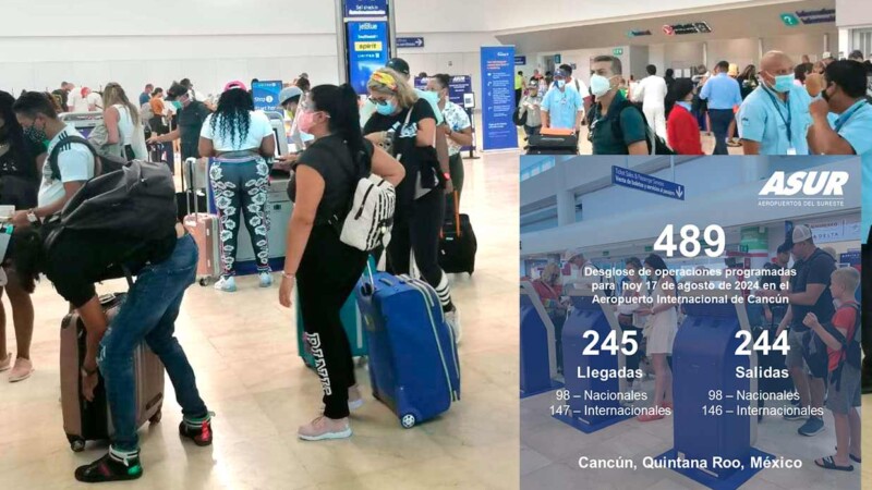 Aeropuerto de Cancún baja a 489 vuelos este sábado