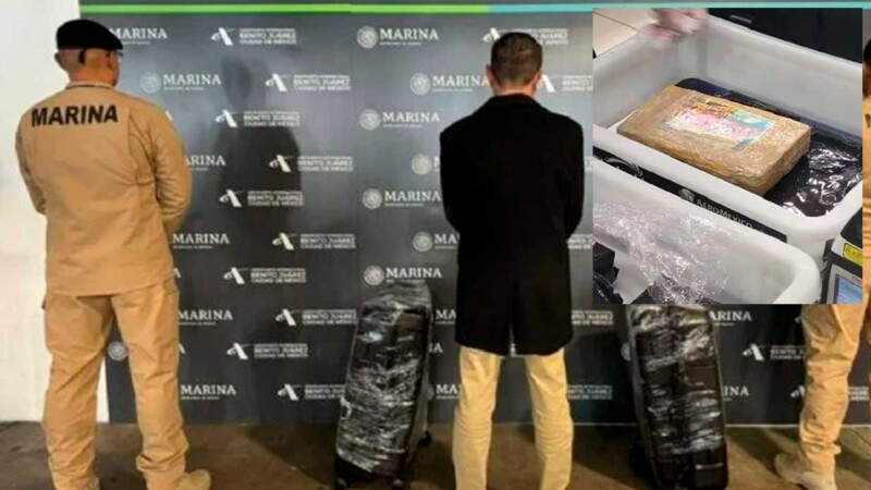 Asegura Semar cocaína con envoltura de Peso Pluma en el AICM