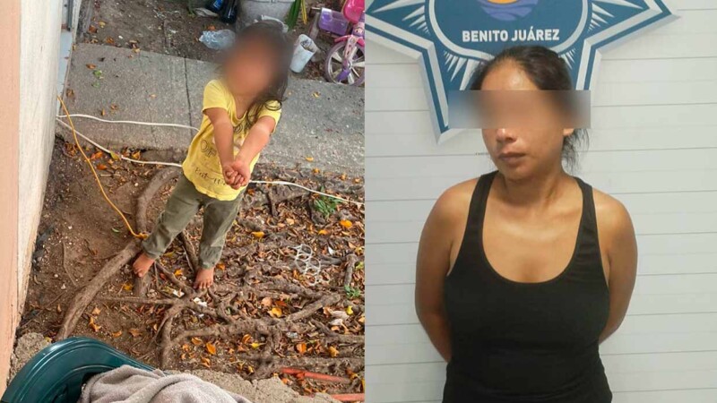 Consignan al MP de Cancún a mujer por amarrar a su hija de 3 años