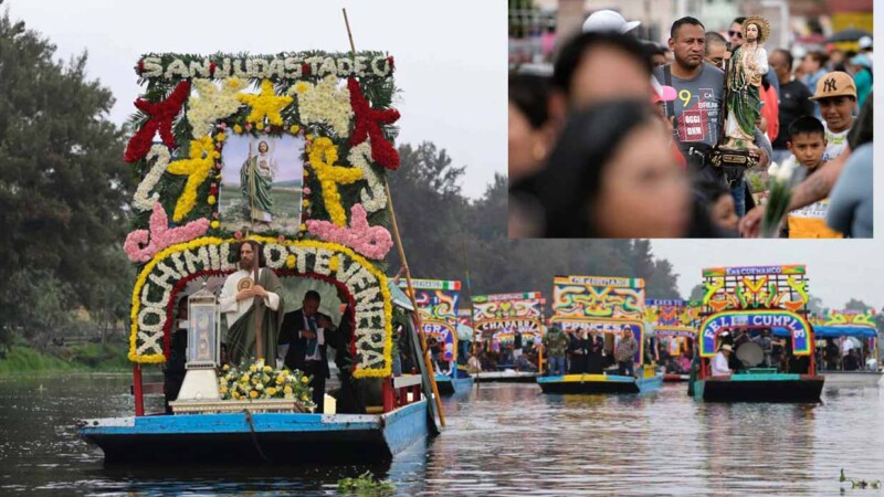 Realizan procesión a reliquia de San Judas Tadeo en Xochimilco