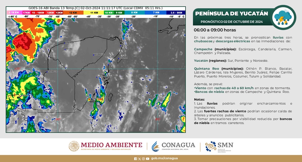 Pronóstico del clima en Quintana Roo para hoy miércoles 2 de octubre de 2024; cielo medio nublado y probabilidad de lluvias en la entidad.