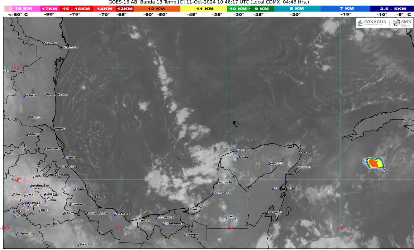 Pronóstico del clima en Quintana Roo para hoy viernes 11 de octubre de 2024; cielo medio nublado durante el día.