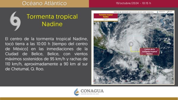 Tormenta ‘Nadine’ toca tierra en Belice; a 90 km de Chetumal