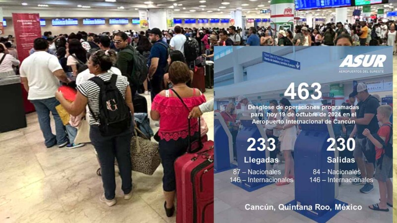 Registra Aeropuerto de Cancún 463 vuelos este sábado