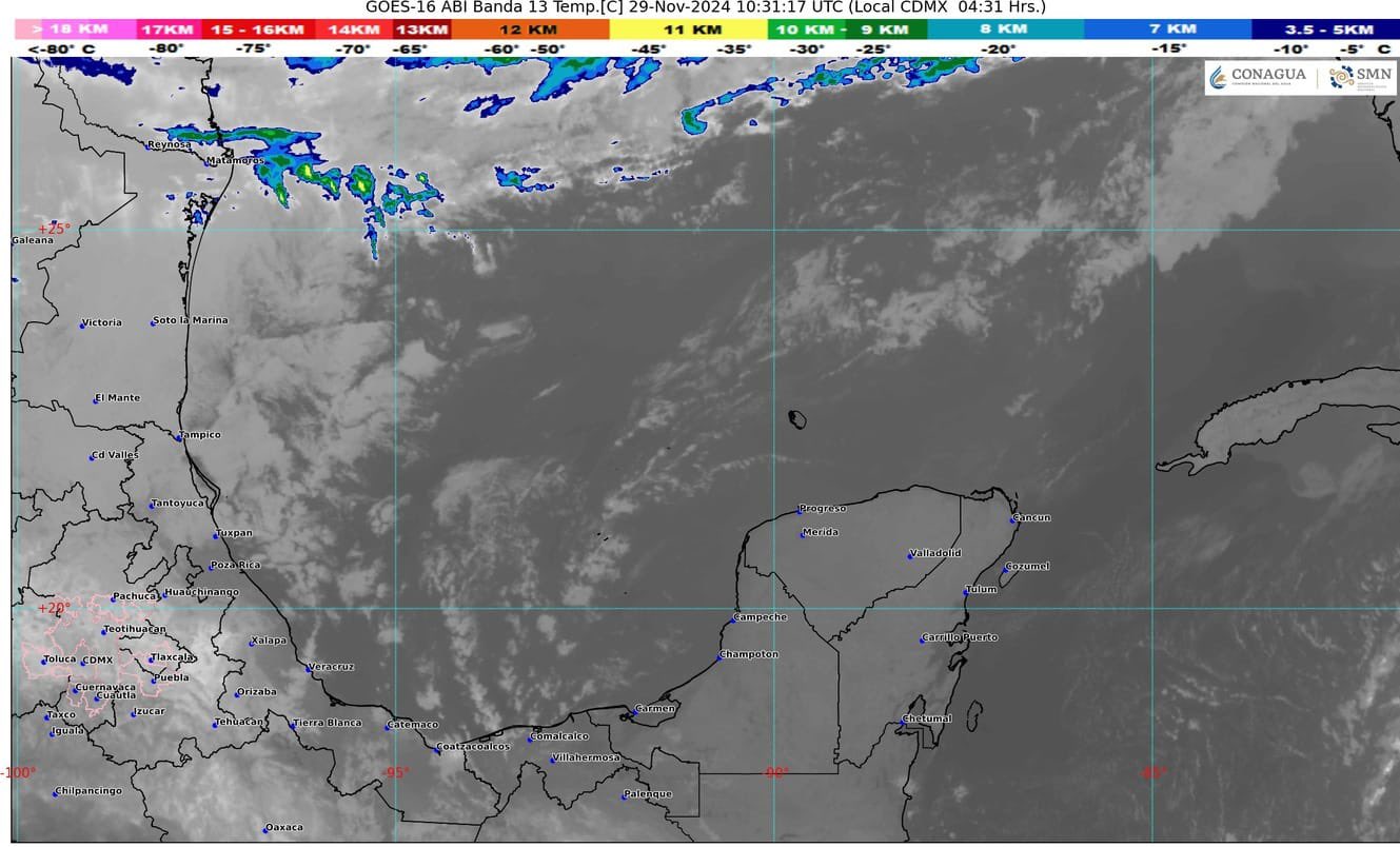 Pronóstico de clima en Quintana Roo para hoy viernes 29 de noviembre 2024; cielo medio nublado con lluvias aisladas en la región.