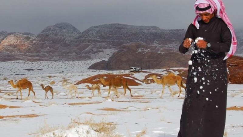 Cambio climático en Arabia Saudita; cae nevada histórica