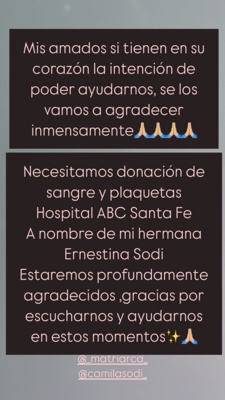 Thalía solicita más donadores de sangre para su hermana Ernestina