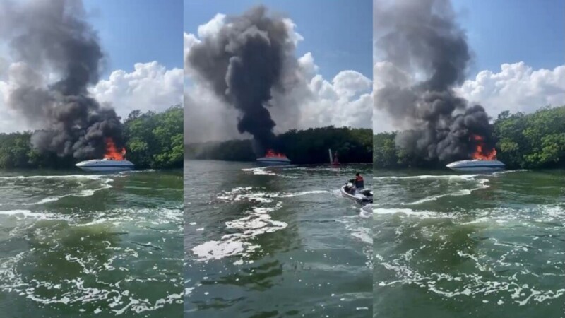 Incendio de yate en zona hotelera moviliza a las autoridades