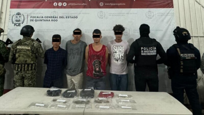 Aseguran drogas, armas y detienen a 8 en tres cateos en Cancún