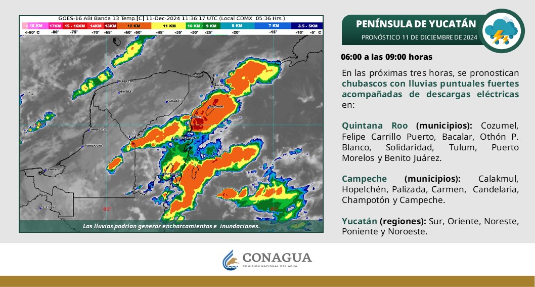 Pronóstico del clima en Quintana Roo para hoy miércoles 11 de diciembre 2024; se prevén lluvias por la presencia del frente frío No. 14.