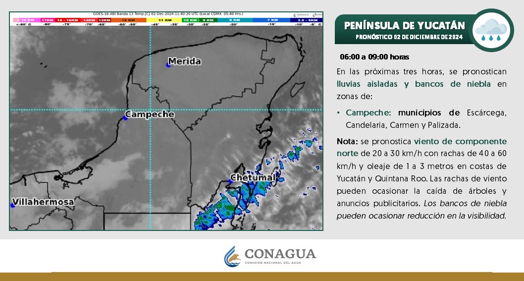 Pronóstico del clima en Quintana Roo para hoy lunes 2 de diciembre 2024; cielo medio nublado y sin lluvias en Yucatán y Quintana Roo.
