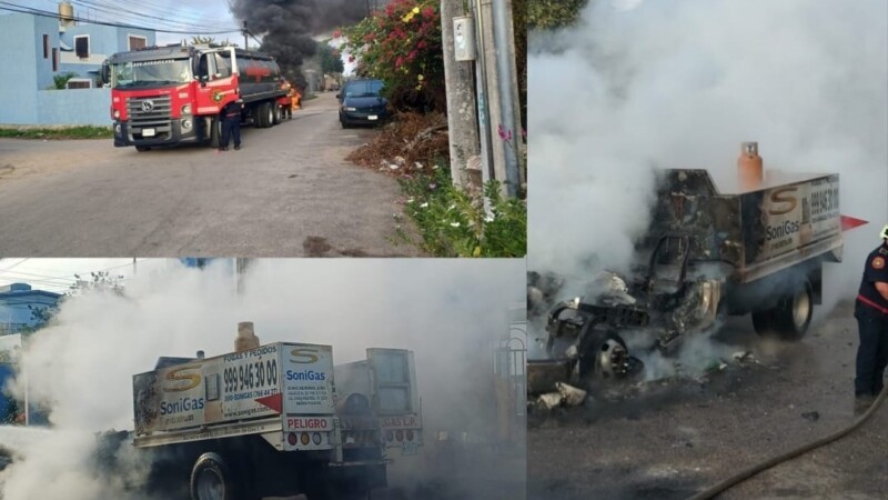 Yucatán: Controlan incendio de camioneta de gas LP en Kanasín