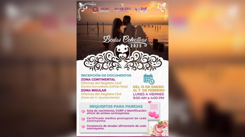 Gobierno Municipal abre convocatoria para las Bodas Colectivas en Isla Mujeres