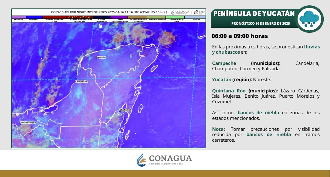 Pronóstico del clima en Quintana Roo para hoy miércoles 15 de enero 2025; cielo medio nublado con probabilidad de lluvias puntuales fuertes en el estado.
