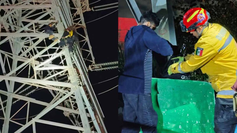 Rescatan a hombre que pretendía lanzarse de torre eléctrica en Playa del Carmen