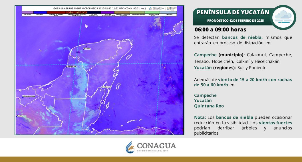 Pronóstico del clima en Quintana Roo para hoy jueves 13 de febrero 2025; cielo medio nublado con lluvias aisladas en Campeche y Quintana Roo.