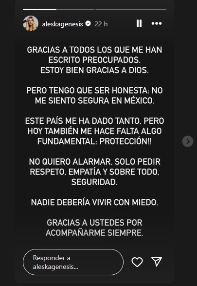 Aleska Génesis rompe el silencio tras supuesto atentado en Edomex