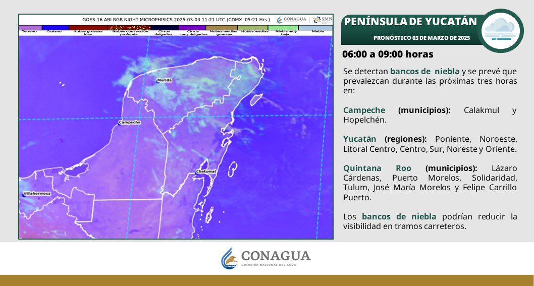 Pronóstico del clima en Quintana Roo para hoy martes 4 de marzo 2025; en el transcurso del día, cielo con nubosidad dispersa y sin lluvia en el estado, Campeche y Yucatán.