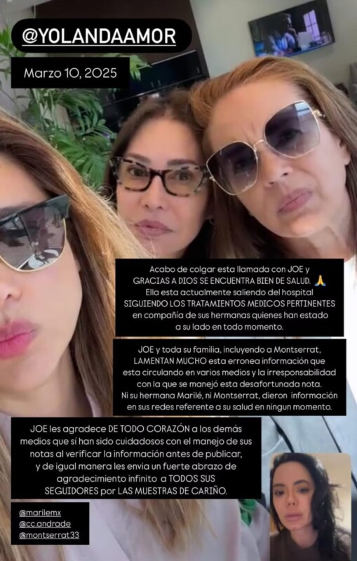 Desmienten rumores sobre la muerte de Yolanda Andrade (PUBLICAR)