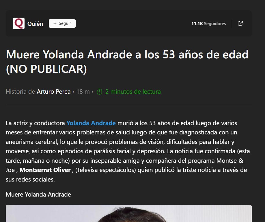 Desmienten rumores sobre la muerte de Yolanda Andrade (PUBLICAR)