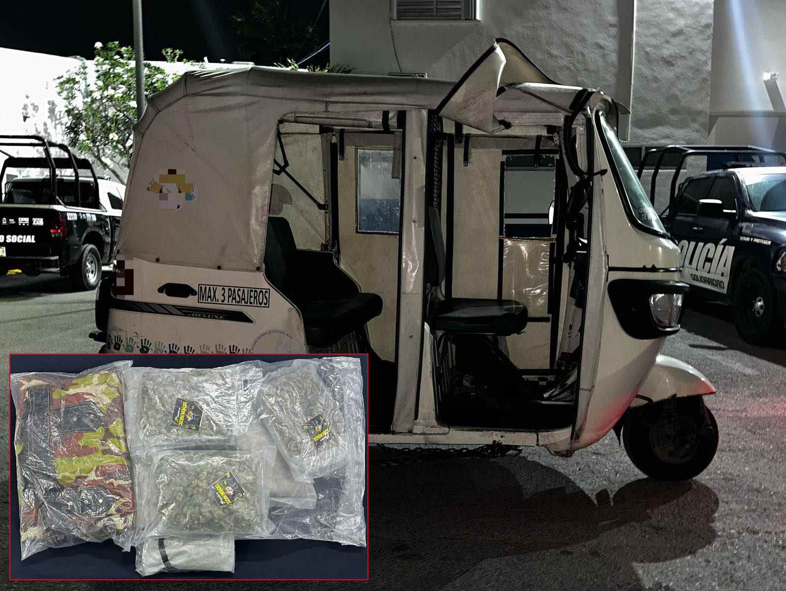 Detienen a narcomototaxista en Palmas Turquesa de Playa del Carmen; Heriberto “N” ocultaba droga en un costal de box en su unidad.