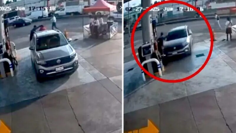 Iracundo automovilista embiste a empleado de una gasolinera (VIDEO)