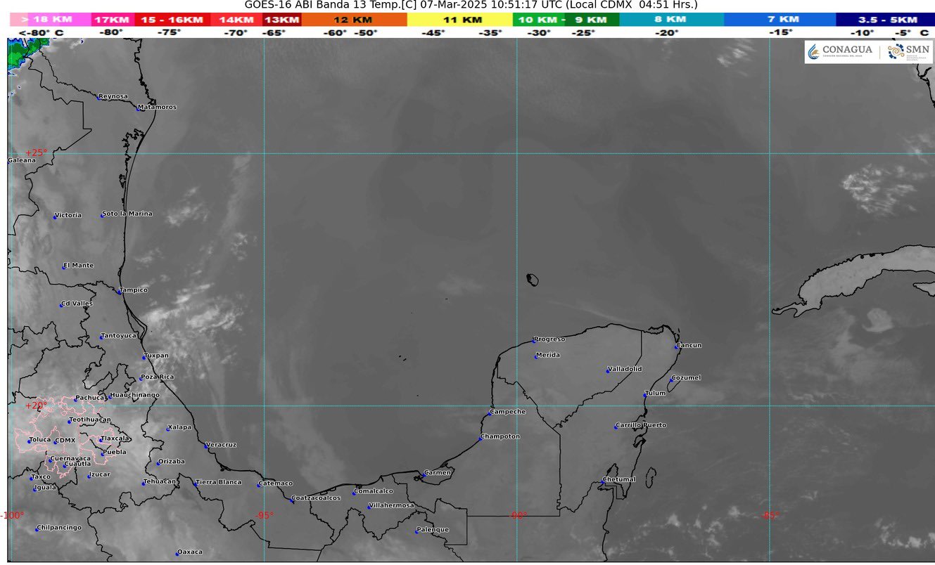 Pronóstico del clima en Quintana Roo para hoy viernes 7 de marzo 2025; cielo medio nublado y sin lluvia en la región.