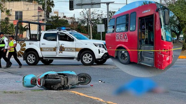 Muere motociclista al colisionar con autobús en Cancún