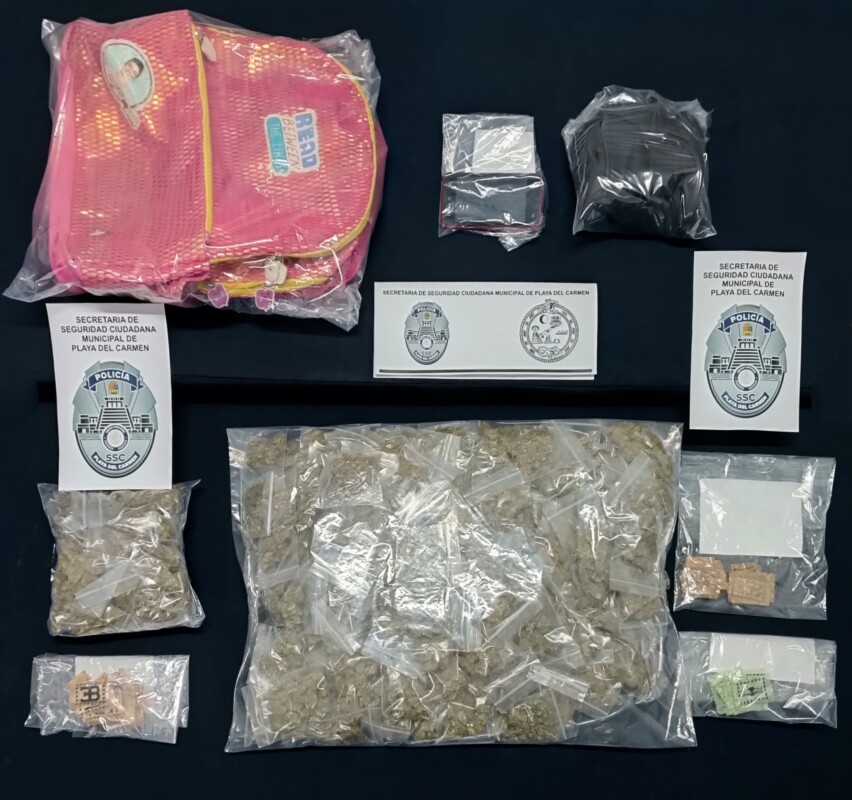 Playa del Carmen: Capturan a un sujeto con más de 180 dosis de enervantes en Real Ibiza; en una mariconera y una mochila ocultaba el enervante.