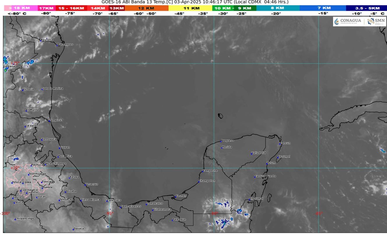 Pronóstico del clima en Quintana Roo para hoy viernes 4 de abril 2025; cielo medio nublado durante el día, con lluvias aisladas.