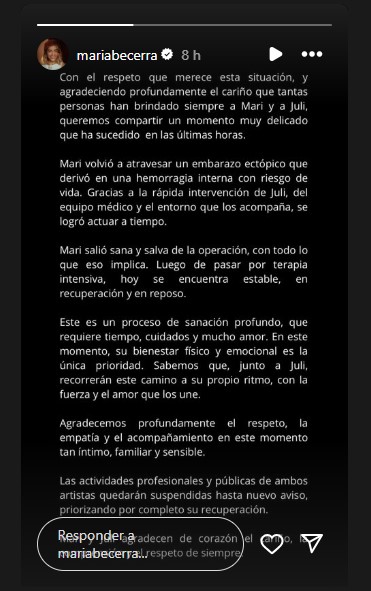 María Becerra es hospitalizada de emergencia por embarazo ectópico