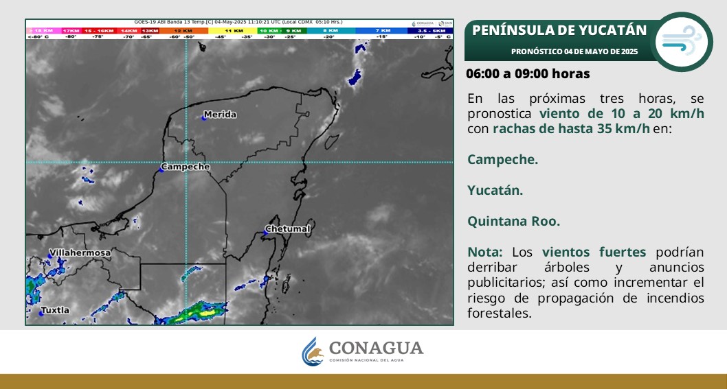Pronóstico del clima en Quintana Roo para hoy domingo 4 de mayo 2025; cielo medio nublado con lluvias aisladas en el estado.