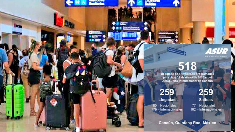 Registra Aeropuerto de Cancún 518 vuelos este sábado 31 de mayo