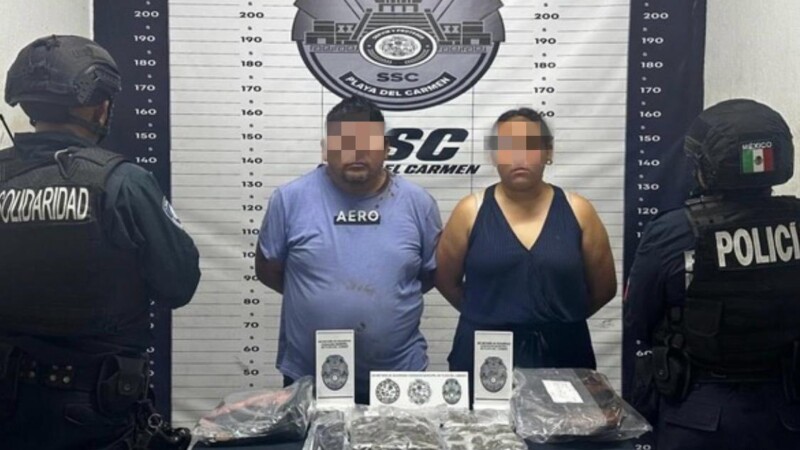 Detienen a pareja con droga en filtro de seguridad en Playa del Carmen