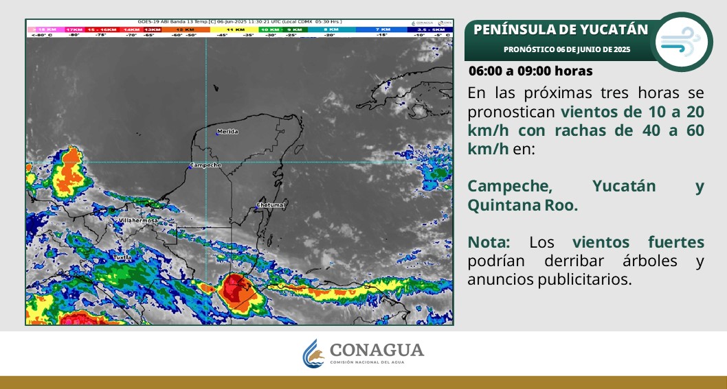 Pronóstico del clima en Quintana Roo para hoy viernes 6 de junio 2025; cielo medio nublado durante el día. Por la mañana, ambiente cálido en la región.