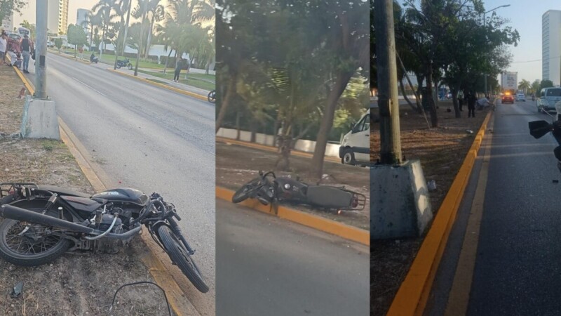 Motociclistas se impactan contra un poste y resultan graves