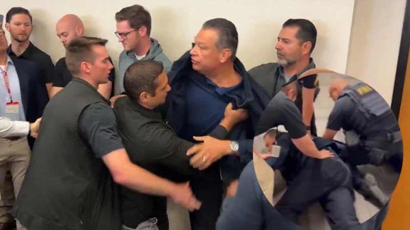 Senador es esposado y retirado de conferencia de Kristi Noem